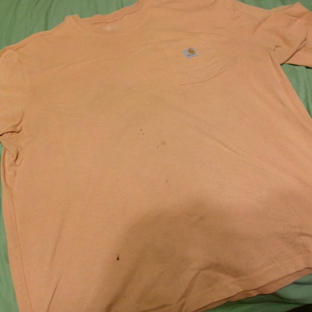 Carhartt K87 Men's Orange Loose Fit Pocket T-Shirt 2XL Workwear Distressed Worn